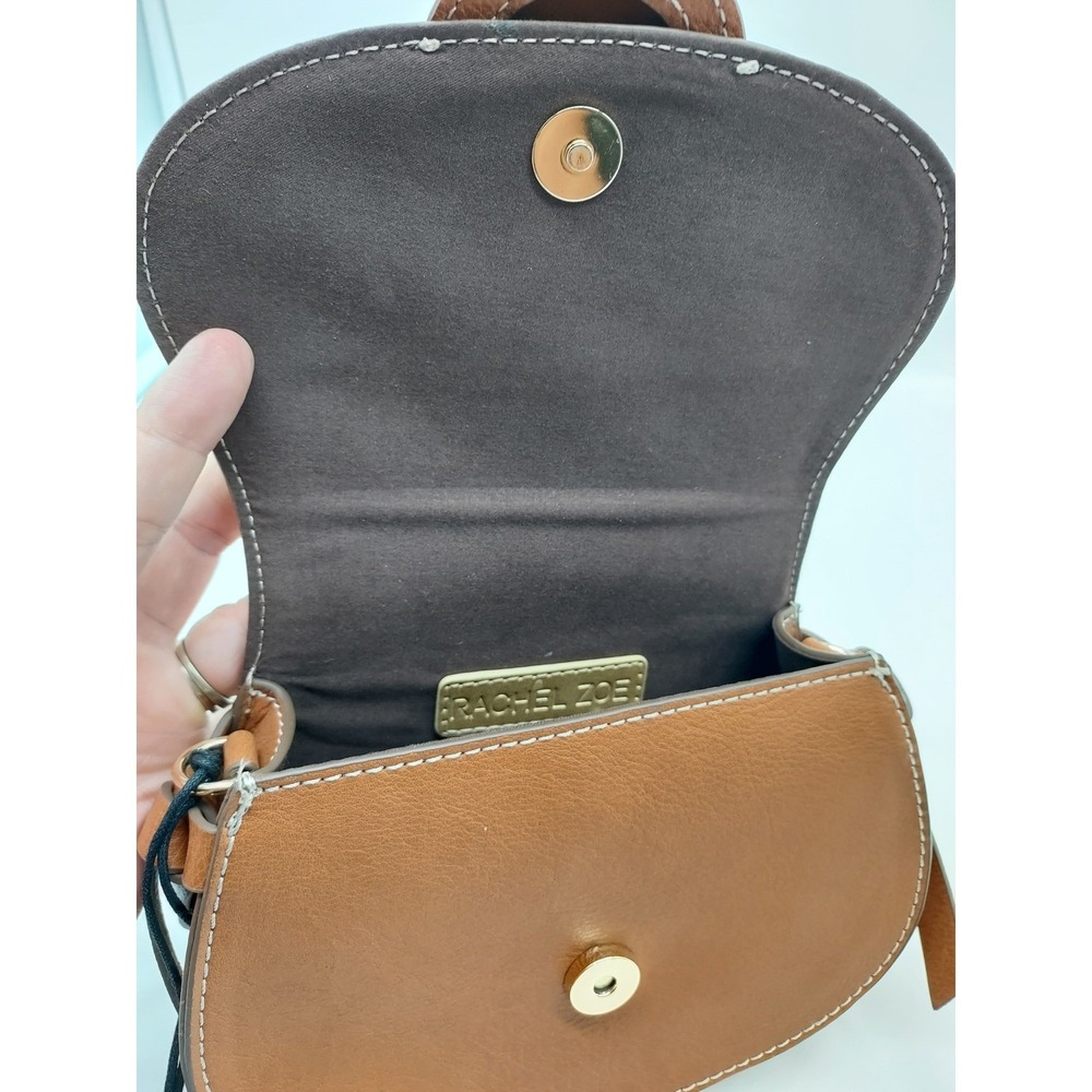 Rachel Zoe Cognac Leather Crossbody with White Contrast Stitching - Picture 2 of 5
